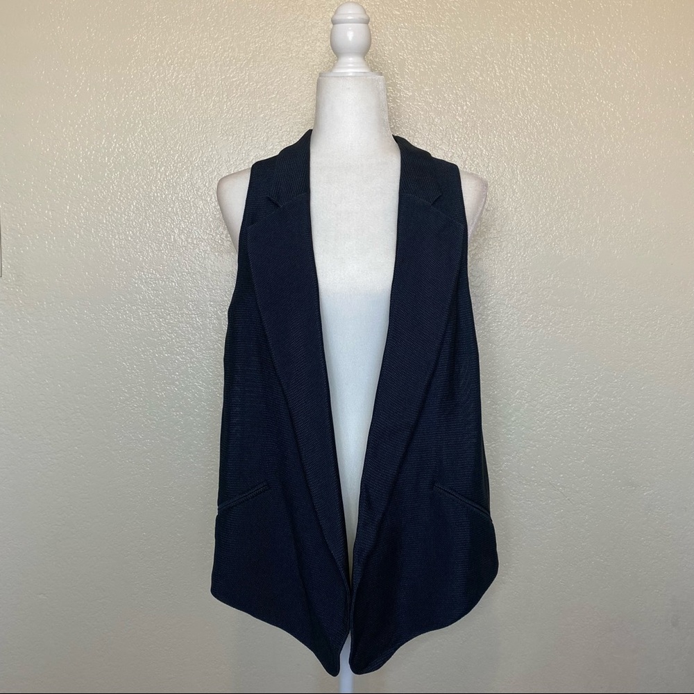 Alexander Wang Navy Sleeveless Open Front Collared Vest Size 4 NWT